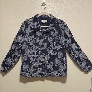 CJ Banks Floral Button Up Denim Jean Jacket